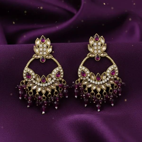 Royal Plum Chandbali Earrings
