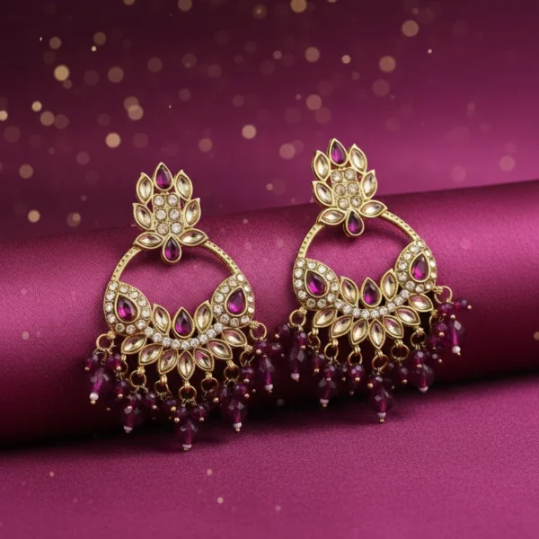 Royal Plum Chandbali Earrings